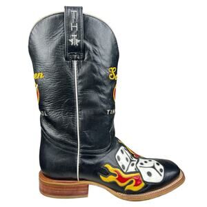 Tin Haul Men’s Lucky 7 Black Dice Flames Cowboy Boots Size US 9 D